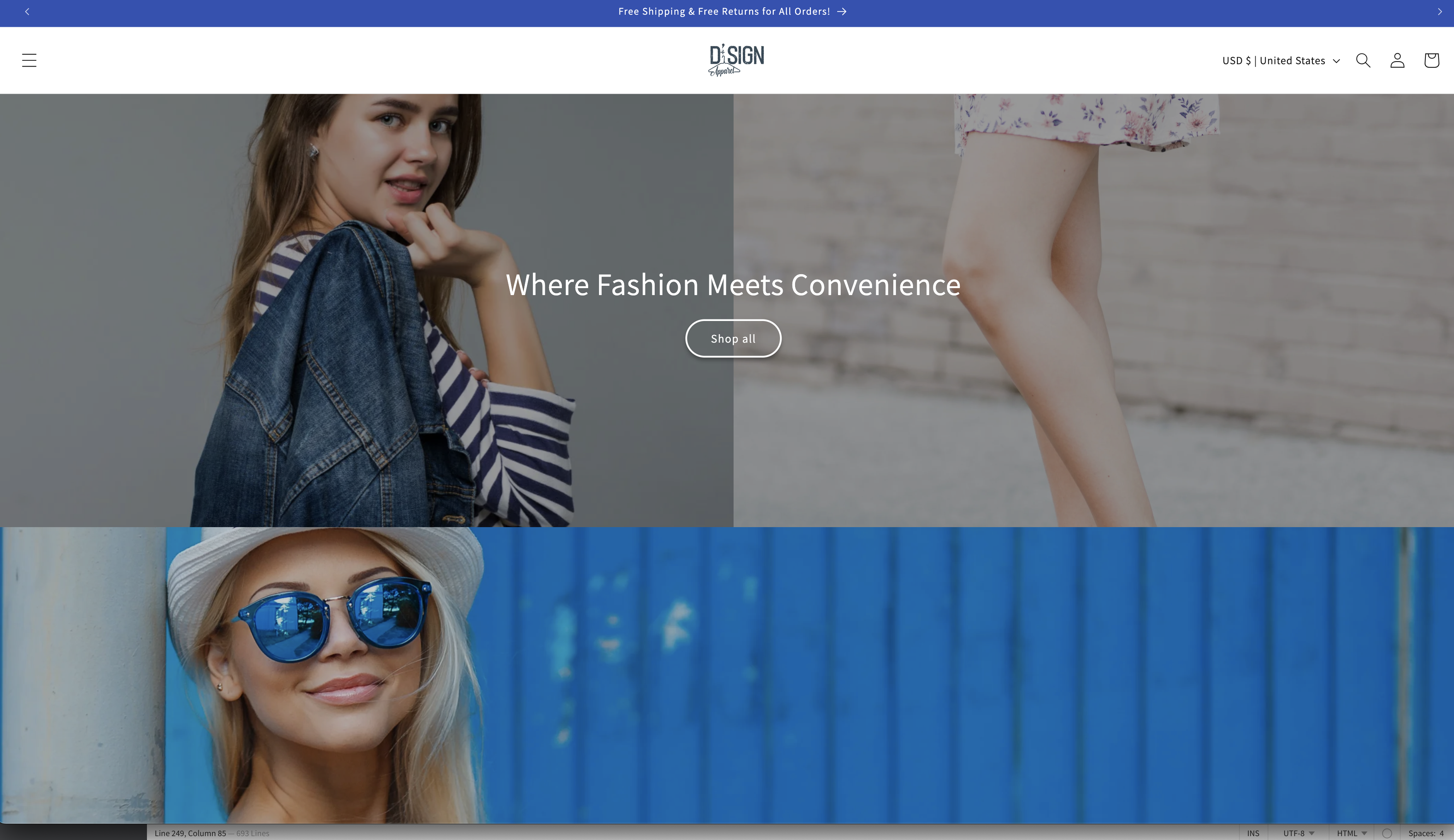 Screenshot of D'Sign Apparel website